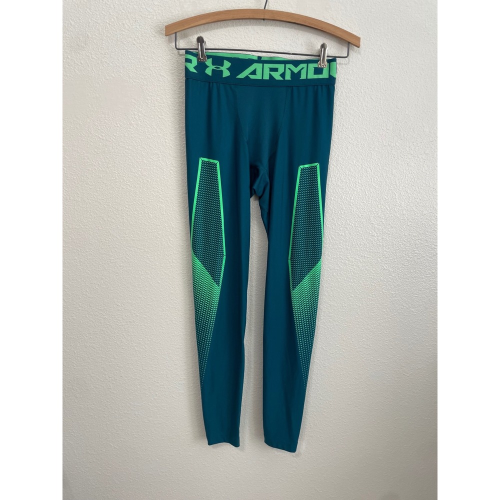 Under Armour Compression Leggings Kids Medium Teal Green HeatGear Tights